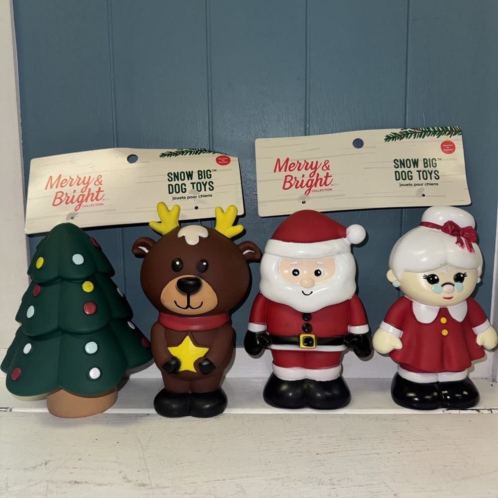Lot Of 4 Merry‎ & Bright 7" Vinyl Rubber Squeaky S-L Dog Toy Holiday Christmas